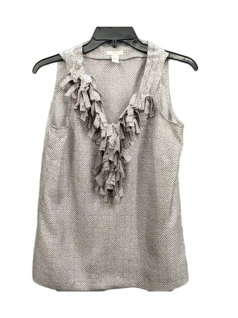 J Crew Women 2 Blouse Gray Silk Ruffle Front Sleeveless Fringe Tank Top Luxury
